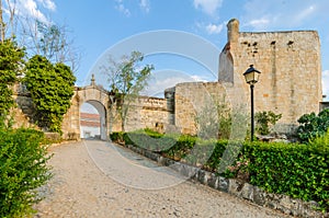 entrance to the castle of Valencia de Alcantara, Caceres, Extremadura, Spain