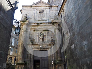 entrance to the church of the monastery of san pelayo de antealtares de santiago de compostela, la coruna, spain, europe