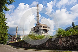 The entrance to the city of Tkvarcheli Tquarchal. View to power plant