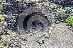 Entrance to Cueva de los Verdes, an amazing lava tube and tourist attraction on Lanzarote island photo