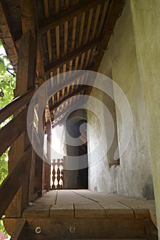 Entrance to a defense tower of the Harman Fortification Church, Brasov, Transylvania, Romania