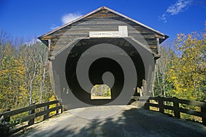 The entrance to the Durgin Covered Bridge in its autumn New Hampshire surroundings