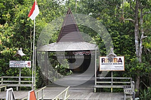 Entrance to famous Rimba Orangutan eco lodge at Indonesia