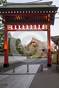 The entrance to the famous Senso-ji temple in the Asakusa district in Tokyo, Japan