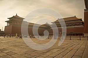 Entrance to the forbidden city of Beijing, China at sunset