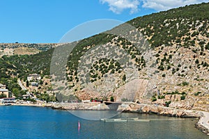 Entrance to former submarine Soviet navy base. Balaklava bay.