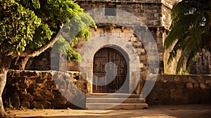 Entrance to fort tower showcasing rustic charm