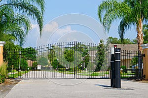 Entrance to a gated residential house community