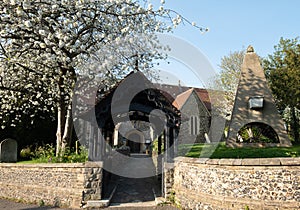 Entrance to the graveyard at Pinner Parish Church, photographed on Church Lane. Pinner, Middlesex UK