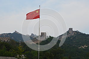 Entrance to the Great Wall of China with Flag