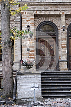 Entrance to historic building in Old Town in Tallinn, Estonia