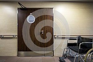Entrance to the hospital room with wheelchair