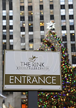 Entrance to ice-skating rink at the Lower Plaza of Rockefeller Center in Midtown Manhattan