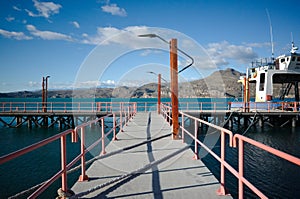 Entrance to jetty, on Lago General Carrera lake, Puerto Ibanez, Aysen, Chile photo