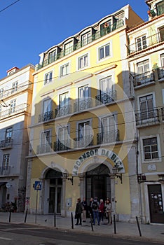 Entrance to lower station of the Bica Funicular, Ascensor da Bica, Lisbon, Portugal