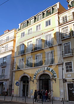 Entrance to lower station of the Bica Funicular, Ascensor da Bica, Lisbon, Portugal