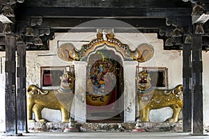 The entrance to the main shrine at Embekke Devale in Sri Lanka.