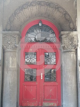 Entrance To the Mansion With a Red Door, Arch And Columns
