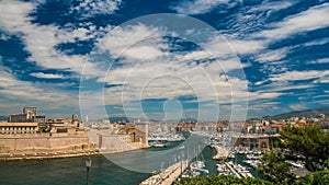 Entrance to Marseille Vieux-Port with defensive wall along bank, time-lapse