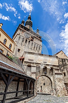 Entrance to the medieval citadel which is considered to be the  birthplace of Vlad III the Impaler, Sighisoara, Romania