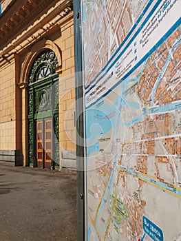 Entrance to the metro in Saint Petersburg and a piece of the city map