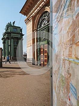 Entrance to the metro in Saint Petersburg and a piece of the city map