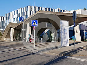 Entrance to the metro station of Garching Forschungszentrum in Garching, Bavaria, Germany