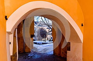 Entrance to the Millstatt abbey Ordensschloss in Austria