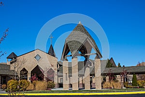 Entrance To Modern Church With Bell Tower