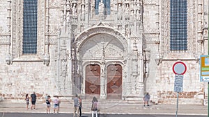 Entrance to Mosteiro dos Jeronimos timelapse, a highly ornate former monastery