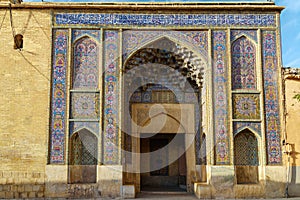 Entrance to the Nasir Ol-Molk mosque, also famous as Pink Mosque. Shiraz. Iran