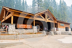 The Entrance to the new Mariposa Grove Welcome Plaza building in Yosemite National Park