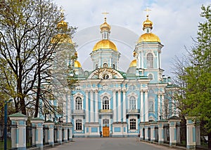 The entrance to the Nikolsky Cathedral in the spring in Saint-Petersburg