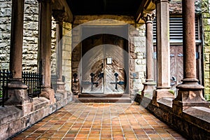 Entrance to an old cathedral in Boston, Massachusetts.