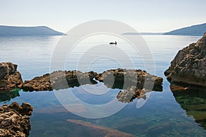 Entrance to the open sea. View of the Adriatic Sea from the Bay of Kotor near the town of Herceg Novi. Montenegro