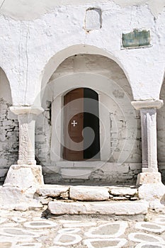 Entrance to orthodox church- Paros, Greece