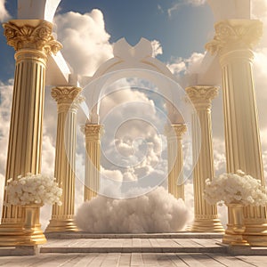 Entrance to paradise clouds sun and sky in doorway stairway to heaven.