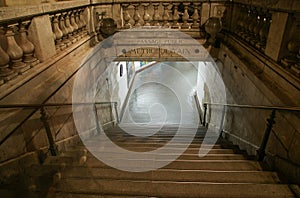 Entrance to the Paris metro, night view