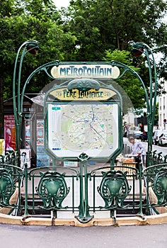 The entrance to the Pere Lachaise metro station. Paris, France