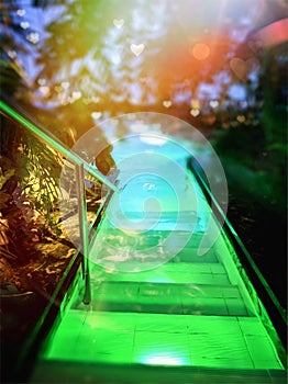 Entrance to the pool on illuminated steps