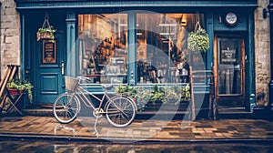 At the entrance to a quaint cafe in Amsterdam, a bicycle rests