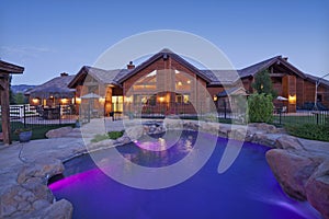 Entrance to a ranch home exterior at dusk