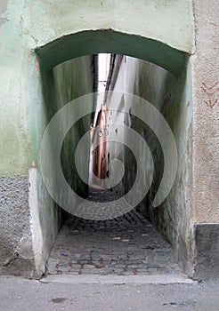 Entrance to Rope Street in Brasov Romania