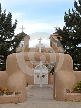 The entrance to the San Francisco de Asis Church in Taos, Mew Me