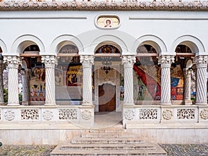 Entrance to Sfantu Gheorghe church in Bucharest, Romania.