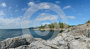 Entrance to Smuggler Cove Park from cliffs, Sunshine Coast, Canada.