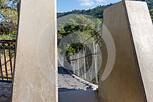 The entrance  to the suspension bridge in the public Nesher Park suspension bridges in Nesher city in northern Israel