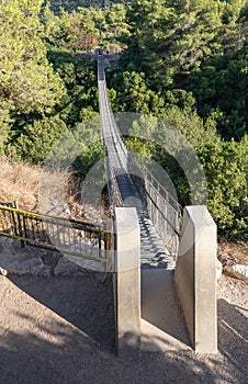 The entrance  to the suspension bridge in the public Nesher Park suspension bridges in Nesher city in northern Israel