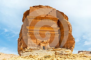 Entrance to the Tomb of Lihyan, son of Kuza carved in rock in the desert,  Mada'in Salih, Hegra, Saudi Arabia photo