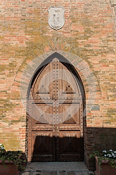 Entrance to the Torre Civica in Santarcangelo di Romagna, Italy